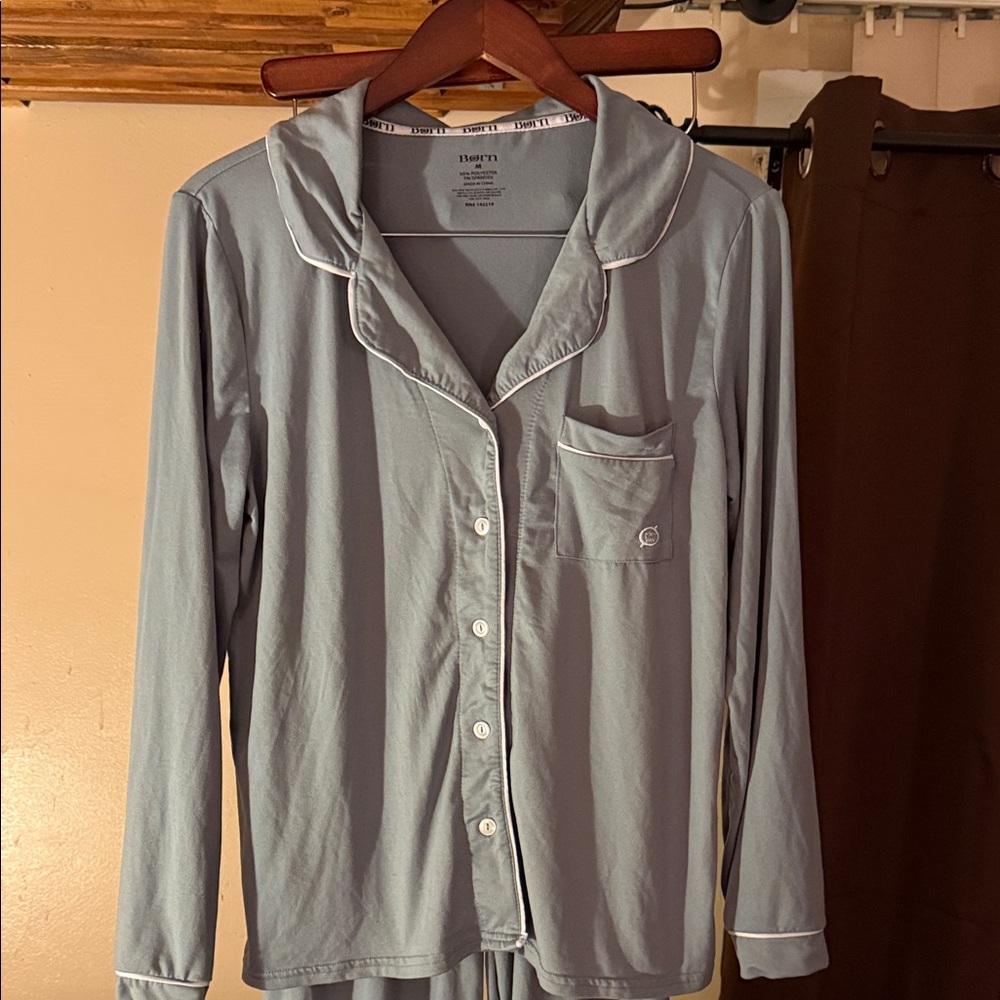 Light Gray/Blue Button-Up Pajama set